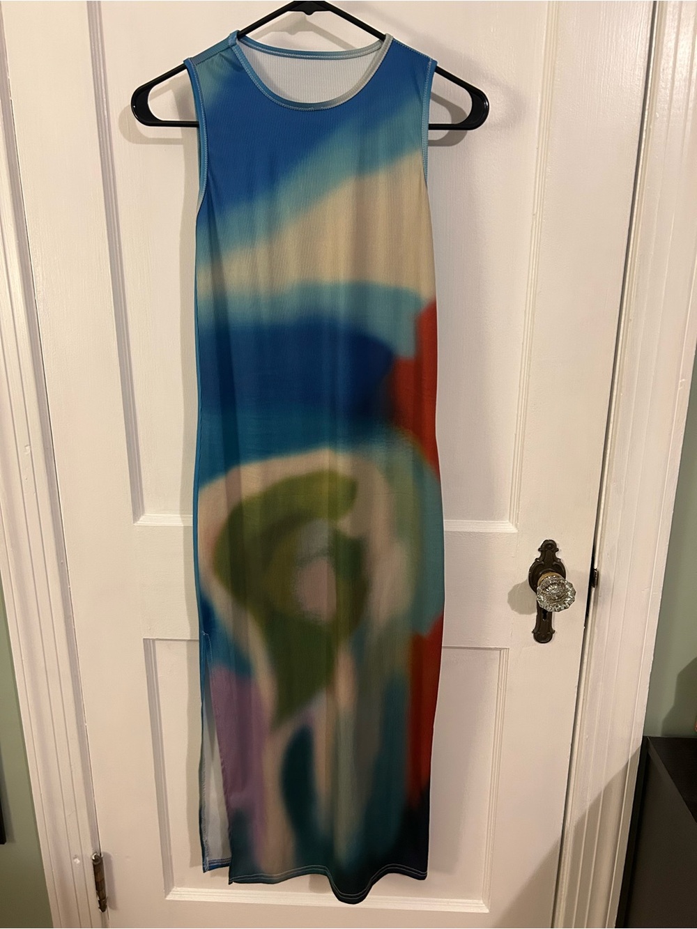 Abstract Multicolor Sleeveless Midi Dress - Blue Green Red